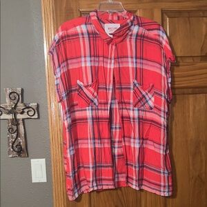 Red Plaid Button-Up Shirt